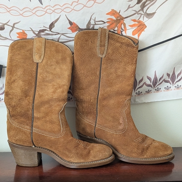 Wolverine Shoes - Vtg Wolverine Suede Leather Western Cowgirl Cowboy Boots Size W7 M5